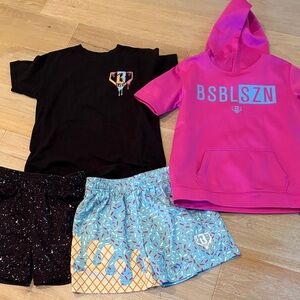 BSBL SZN Kids Patterned Shorts, T and short sleeve hoodie - on hold to be sold